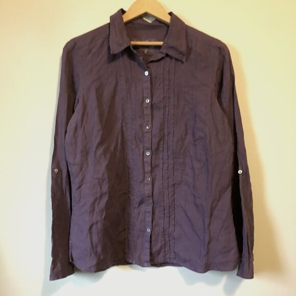 100% Linen Purple Pintuck Button Down Dress Shirt - Picture 3 of 15